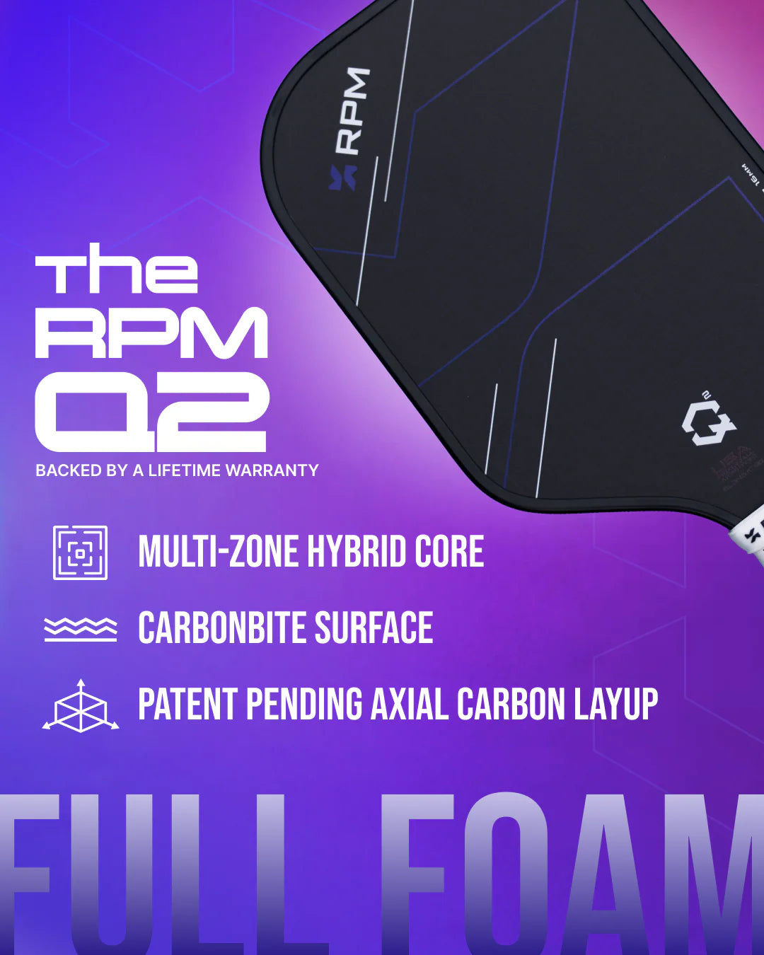 RPM Q2 16MM ELONGATED PICKLEBALL PADDLE